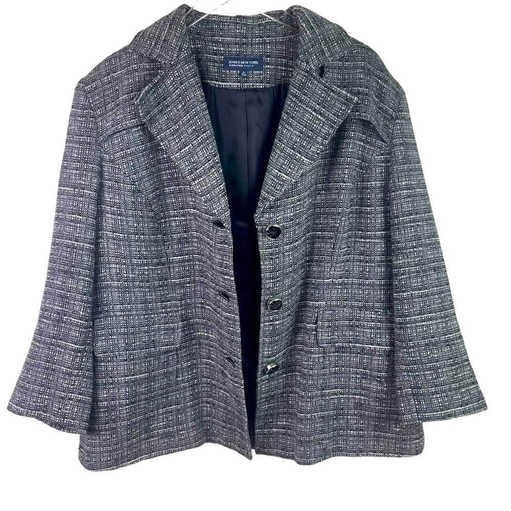 JONES NEW YORK Signature Woman Black/White Tweed Suit Jacket Coat Plus Size 2X